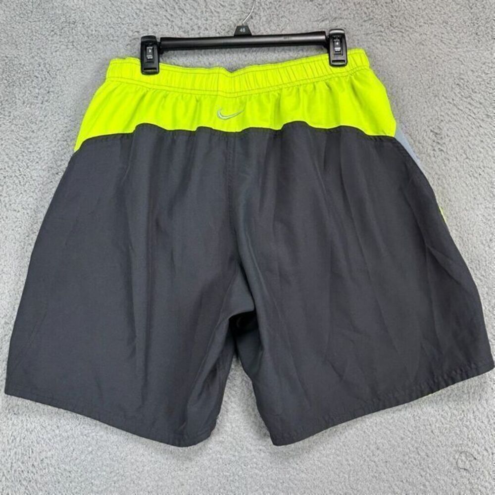 Nike Swim Trunks Adult Large Neon Yellow Grey‎ Colorblock Logo Board Shorts Mens